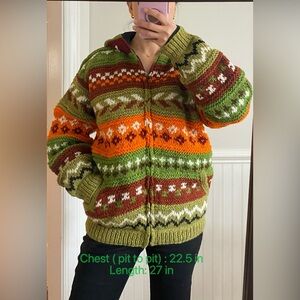 Handmade Nepal 100% Wool zip up hooded sweater– Fully Lined – size M/L